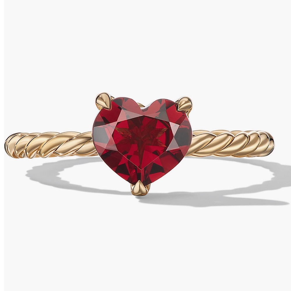 David Yurman Gold Ring with Red Heart Gemstone